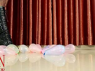 Milf Pops Small Balloons with High Heels and Boots