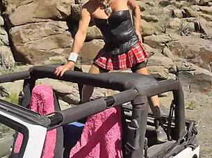 Slutty Shemale Stef-Exib-Jeep-00008 Performs Hardcore Actions in Jeep Scene