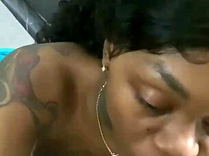 Sucking big cock in POV mirror view with tattooed natural tits