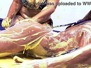 want to see horny girls make a mess in lesbian threesome?