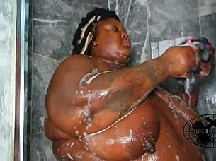 ssbbw thee drippp enjoys relaxing shower bath with ripped clothes and dripping water