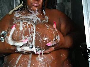 ssbbw thee drippp enjoys relaxing shower bath with ripped clothes and dripping water