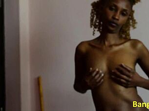 Ebony Petite 18+ Performs Seductive Striptease And Cocktease