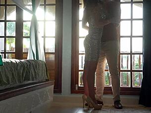 You're so sexy in that shiny dress and high heels, achieving intense orgasm with dildo and vibrator