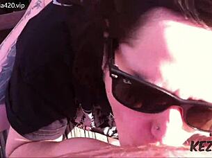 public outdoor blowjob on a tall bridge with a tattooed latina brunette