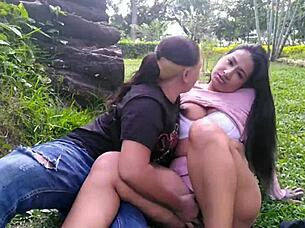 Found a girl for public oral in the garden