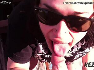 public outdoor blowjob on a tall bridge with a tattooed latina brunette