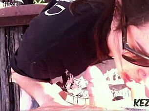 public outdoor blowjob on a tall bridge with a tattooed latina brunette