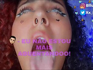 In college, the cute Brazilian doll gives jerk off instructions before taking cock.