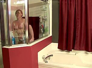 alex tanner gets caught masturbating in shower by stepbrother, leading to kinky doggystyle fantasy