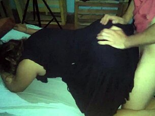 does the guy fuck the girl in black dress doggystyle?