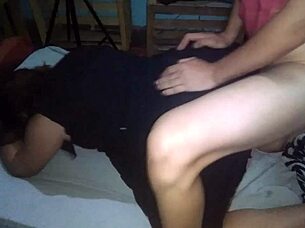 does the guy fuck the girl in black dress doggystyle?