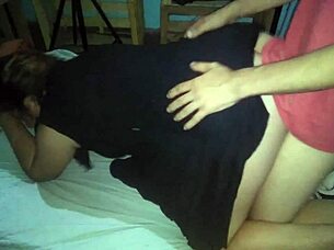 does the guy fuck the girl in black dress doggystyle?