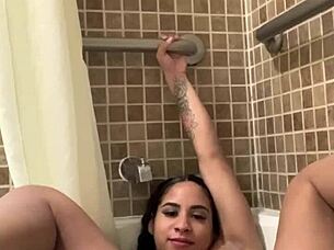 pretty latina princes yaya teases in the shower.