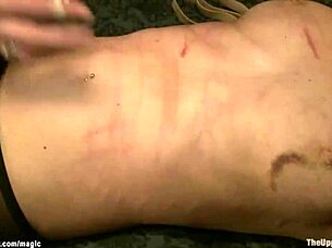 I, as a busty blond slave, kneel on rice for deepthroat choking