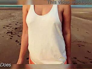 flashing big tits at sunset outdoors 😍. showing ass and boobs in public.