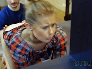 Hey, this stuck4k girl gets penetrated while the guy promises to free her hand.