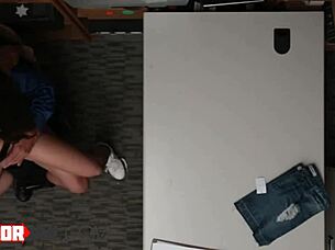 brunette hottie talked into riding dick