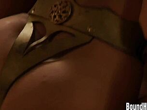 lesbian slave cumming under mistress's strapon 😩