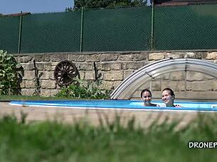 Swingers wives pose nude at pool party photoshoot