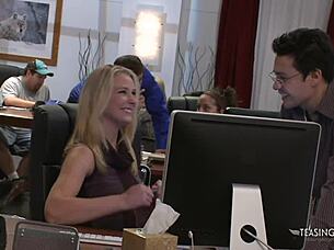 Handsome boss convinces blonde secretary to fuck him in the office