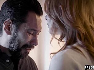 Girlfriend feels sorry for lonely dad. She agrees to comfort him with fingering, blowjob, and licking.