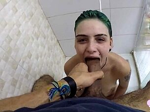 petite babe mano nico bathes then sucks monster cock after interracial ass fucking