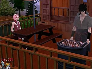 I watch Sakura and Sasuke's passionate encounter in this hentai.