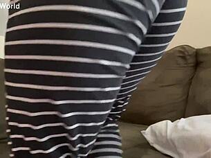 Emily performs intense striptease with farting in ripped leggings