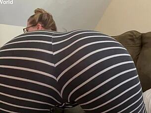 Emily performs intense striptease with farting in ripped leggings