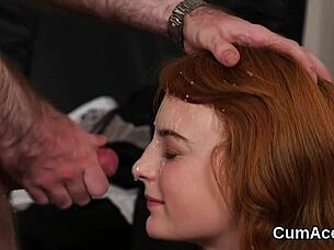 Frisky Bombshell Gets Sperm Shot On Her Face Swallowing All The Charge.