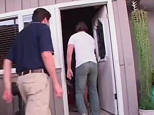 Watch this slutty babe ride two huge cocks in the garage? She's stuffing a dildo too!