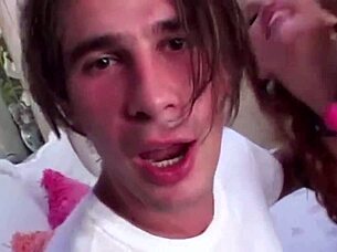 Watch this slutty babe ride two huge cocks in the garage? She's stuffing a dildo too!