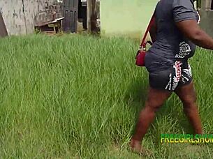 Black guy fucks two sisters doggystyle bent over in outdoor compound setting