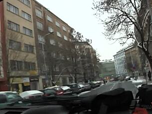 Three sexy chicks need hot dick in freezing Prague. Outdoor cumshot fun.