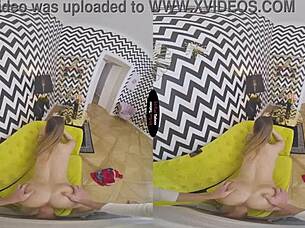 Hot babe gives POV blowjob in virtual taboo scenario.