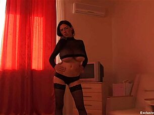 Russian Babe Applies Lotion to Big Tits During Intense Masturbation