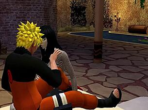 I watch Hinata and Naruto have their first time, with blowjob and bent over sex.