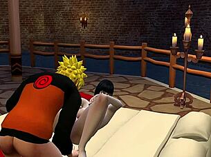 I watch Hinata and Naruto have their first time, with blowjob and bent over sex.