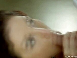 Beautiful girl delivers passionate blowjob with handjob and facial