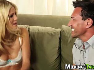 blonde masseuse strokes big cock at gloryhole