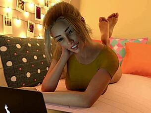 In Dreamland 02, a horny blonde babe fingers her tight wet pussy.