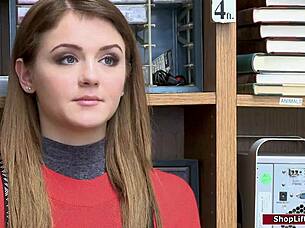 teen babe grinds officer's cock at work