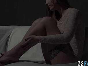 Kinky slut performs footjob, handjob, and fingering to cumshot