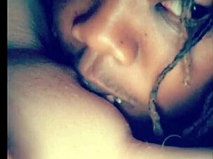 ebony slut squirts from tongue on pussy