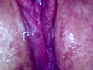 My girl intensely pleases her pussy with my help!