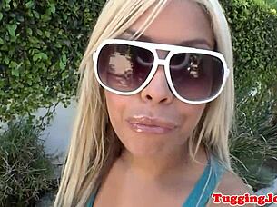 Latina milf works a dick outdoors for a mouthful of cum