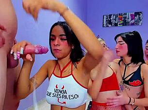 Sluts lined up to suck, experts in deep throating.