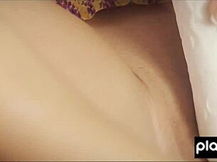 The busty Russian babe uses toys then gets fucked by her Latin lover