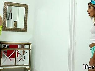 18-year-old petite teen shows off her big tits in public